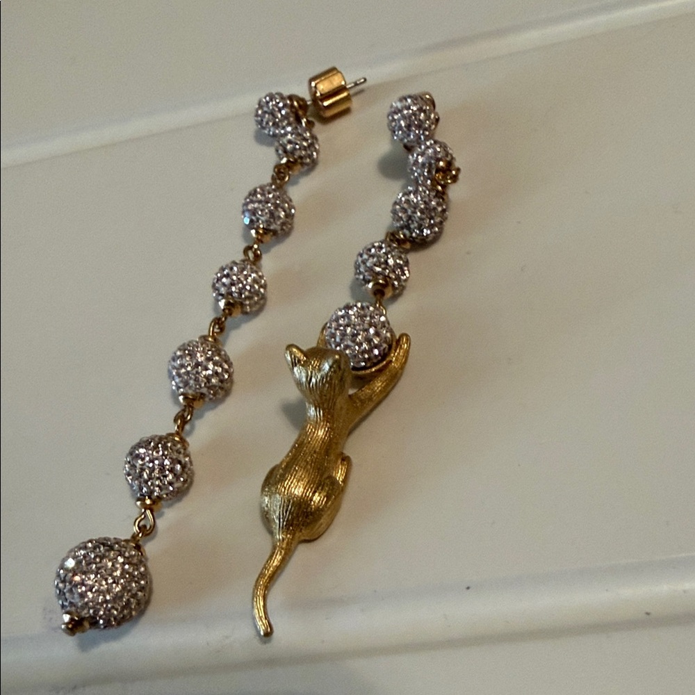 Kate Spade Gold and Rhinestone Cat Charm Earrings